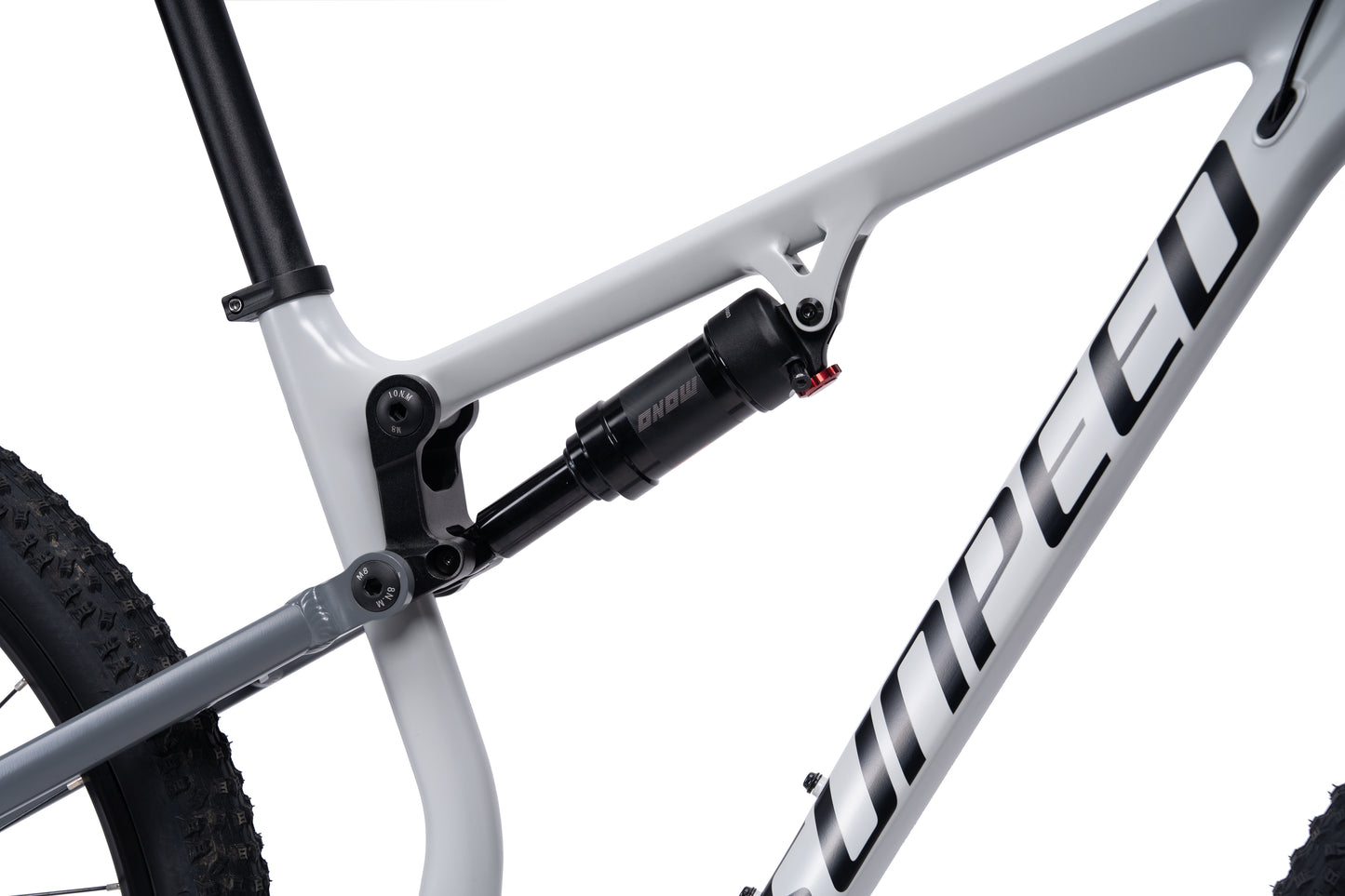VRIDE Knight Pro full-suspension mountain bike with Shimano Deore gears, shown with sturdy frame and knobby tires for off-road riding.