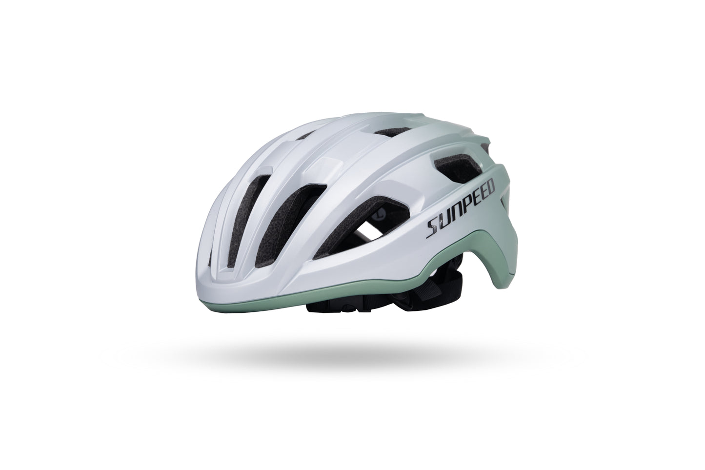 VRIDE SUNPEED Cycling Helmet with Ionic+ padding, showing the lightweight helmet and adjustable straps for safety.