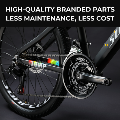 Kids' 24-inch VRIDE mountain bike with Shimano Tourney gears, featuring a sturdy frame and colorful design for young riders.