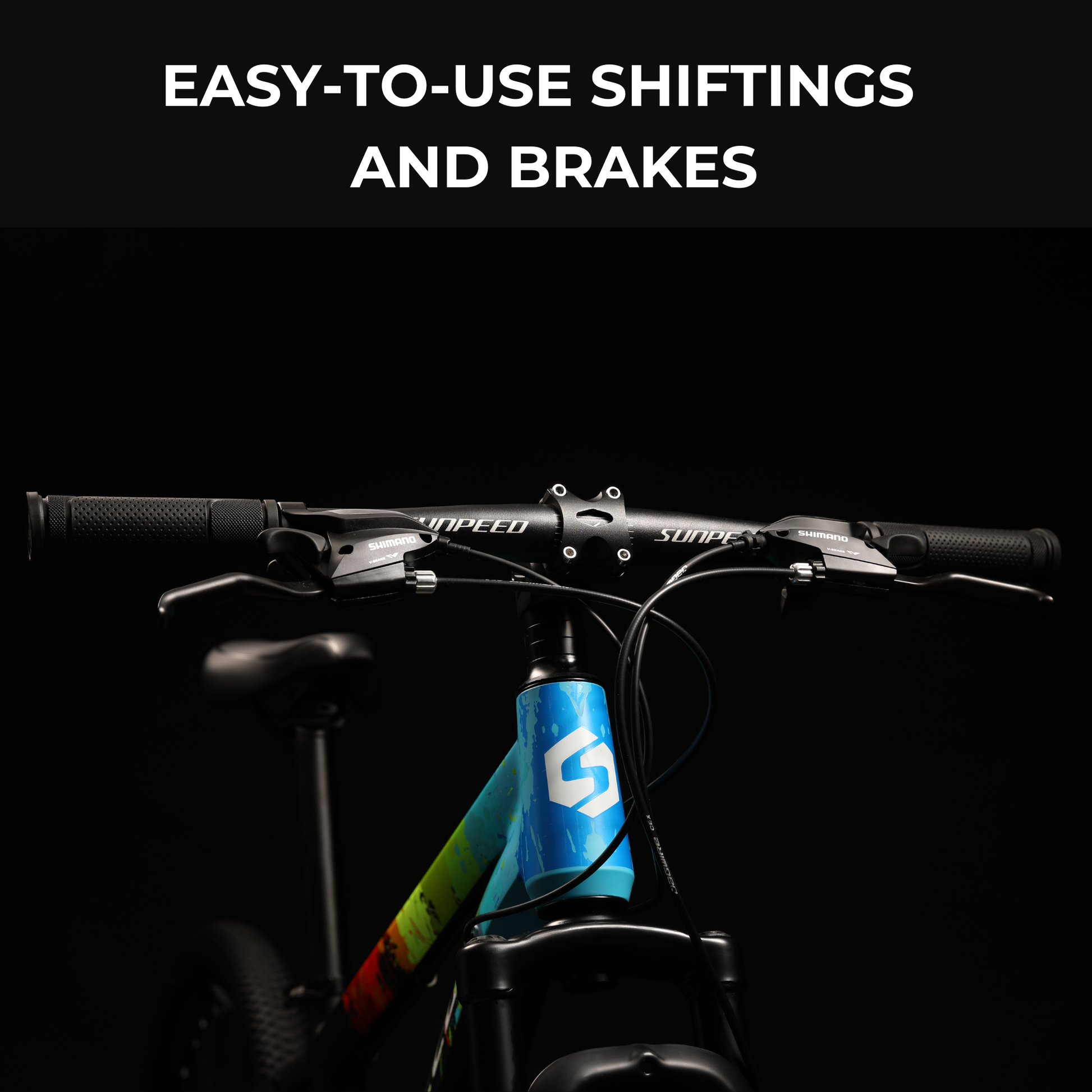 Kids' VRIDE 24-inch mountain bike with Shimano Tourney gears, durable frame, and appropriate for young riders on outdoor trails.