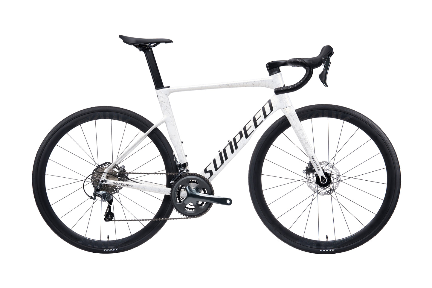 Adult VRIDE Galaxy Sport Road bike with Shimano Tiagra gears, black frame, and sleek design for road cycling.