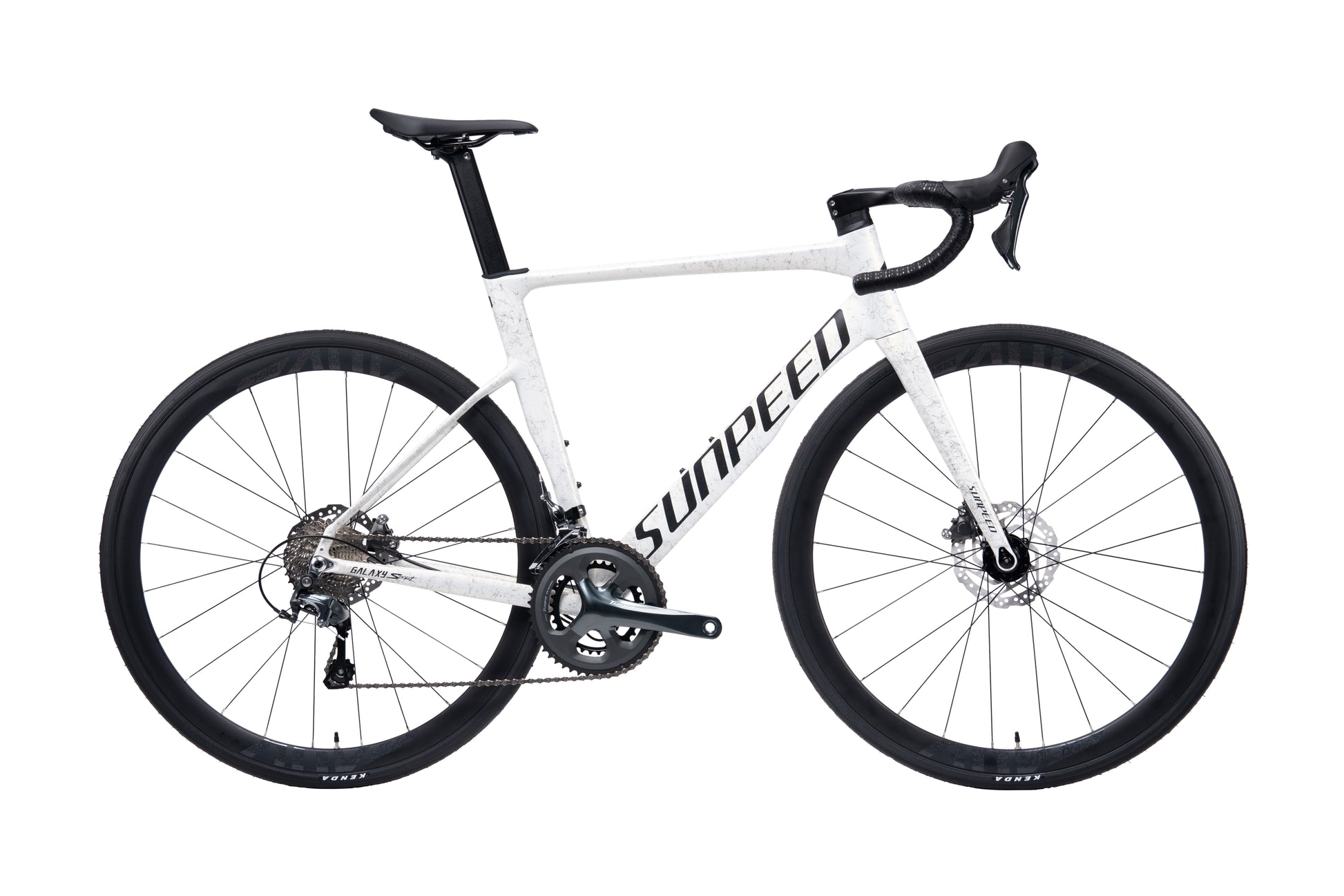 Adult VRIDE Galaxy Sport Road bike with Shimano Tiagra gears, black frame, and sleek design for road cycling.