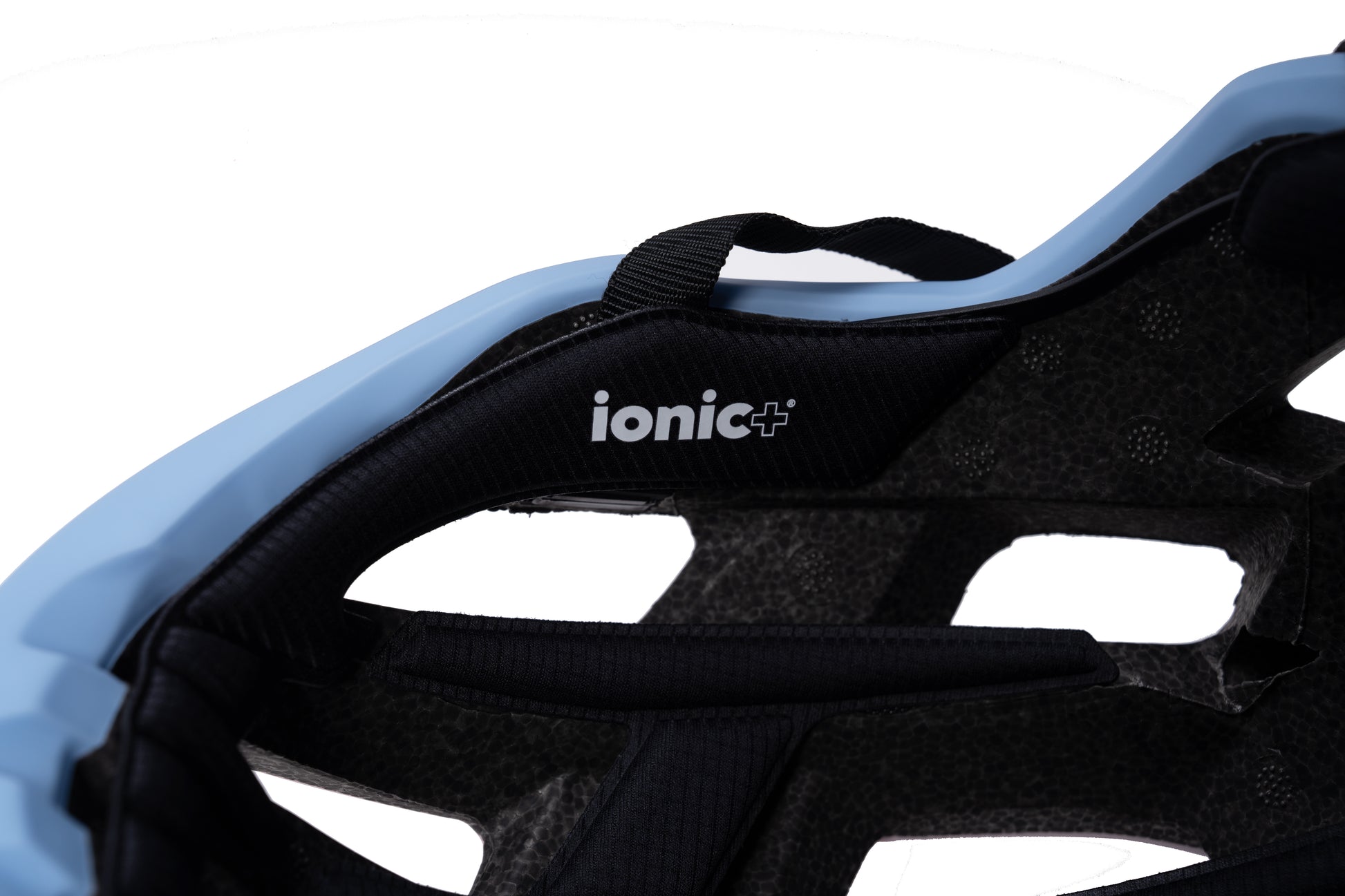 VRIDE SUNPEED cycling helmet with Ionic+ padding, showing a close-up of the helmet's interior and ventilation design.