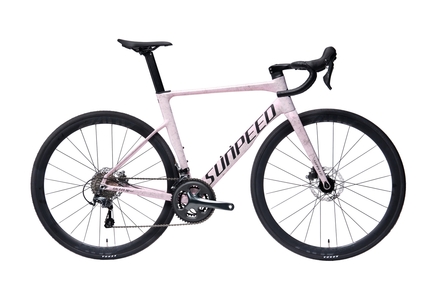 Adult VRIDE Galaxy Sport Road Bike with Shimano Tiagra gears, black frame, and sleek design for road cycling.