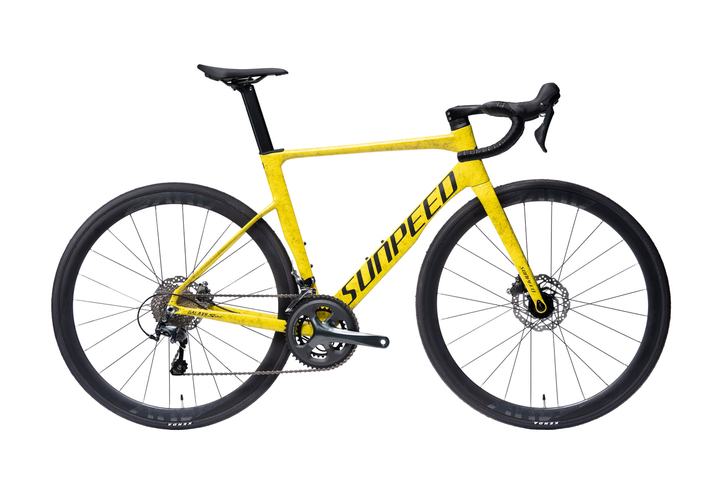 Adult VRIDE Galaxy Sport Road bike with Shimano Tiagra gears, black frame, and sleek design for road cycling.