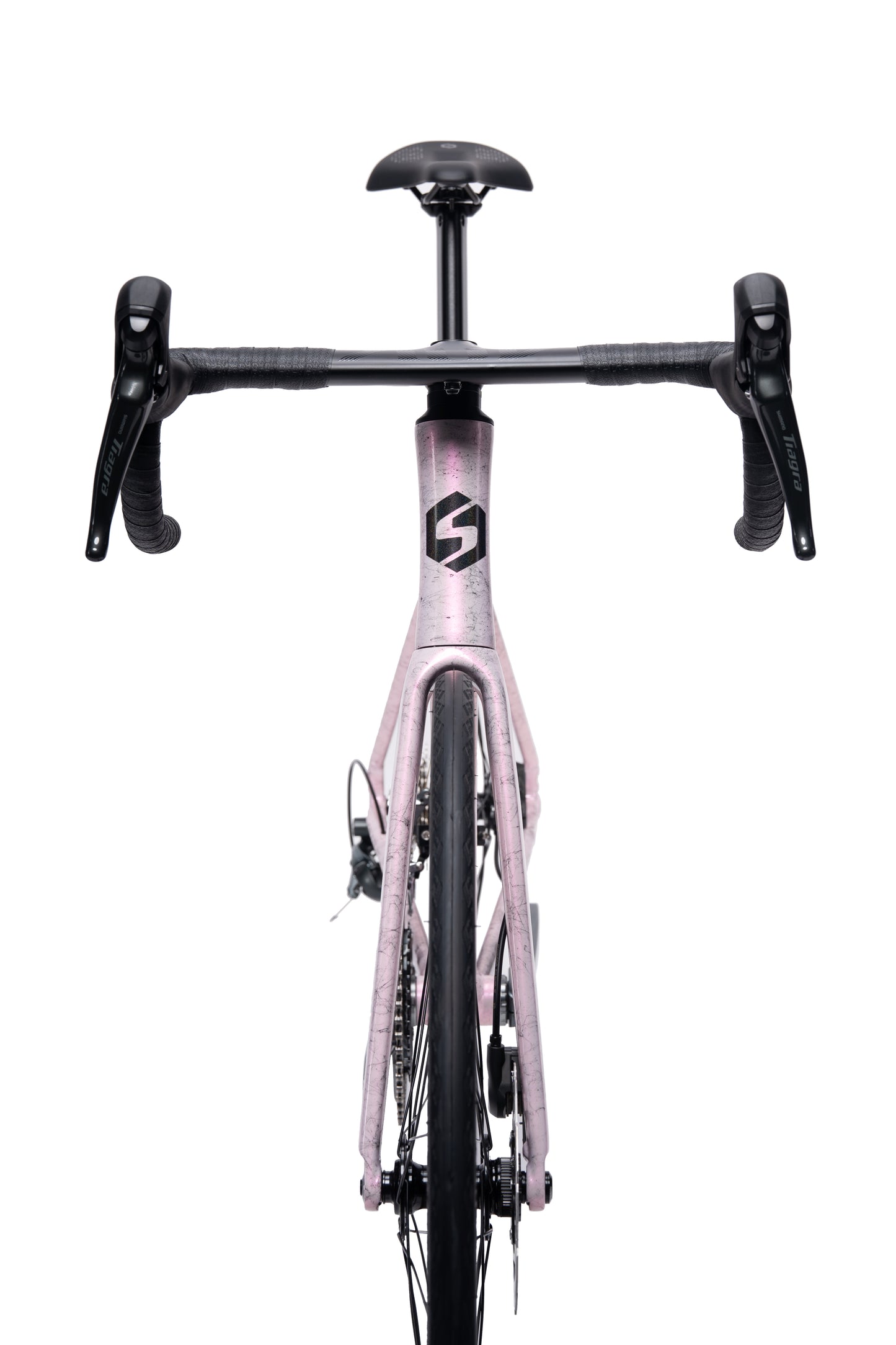 Adult VRIDE Galaxy Sport Road bike with Shimano Tiagra groupset, black frame, and sleek design, ready for road cycling.