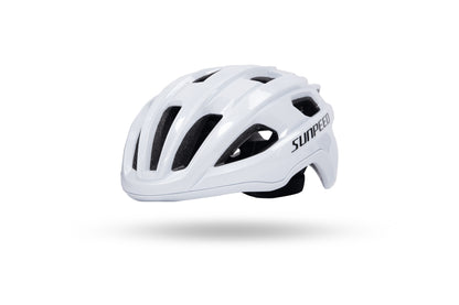 VRIDE SUNPEED cycling helmet with Ionic+ padding, shown from front angle, showcasing its aerodynamic design and adjustable straps.