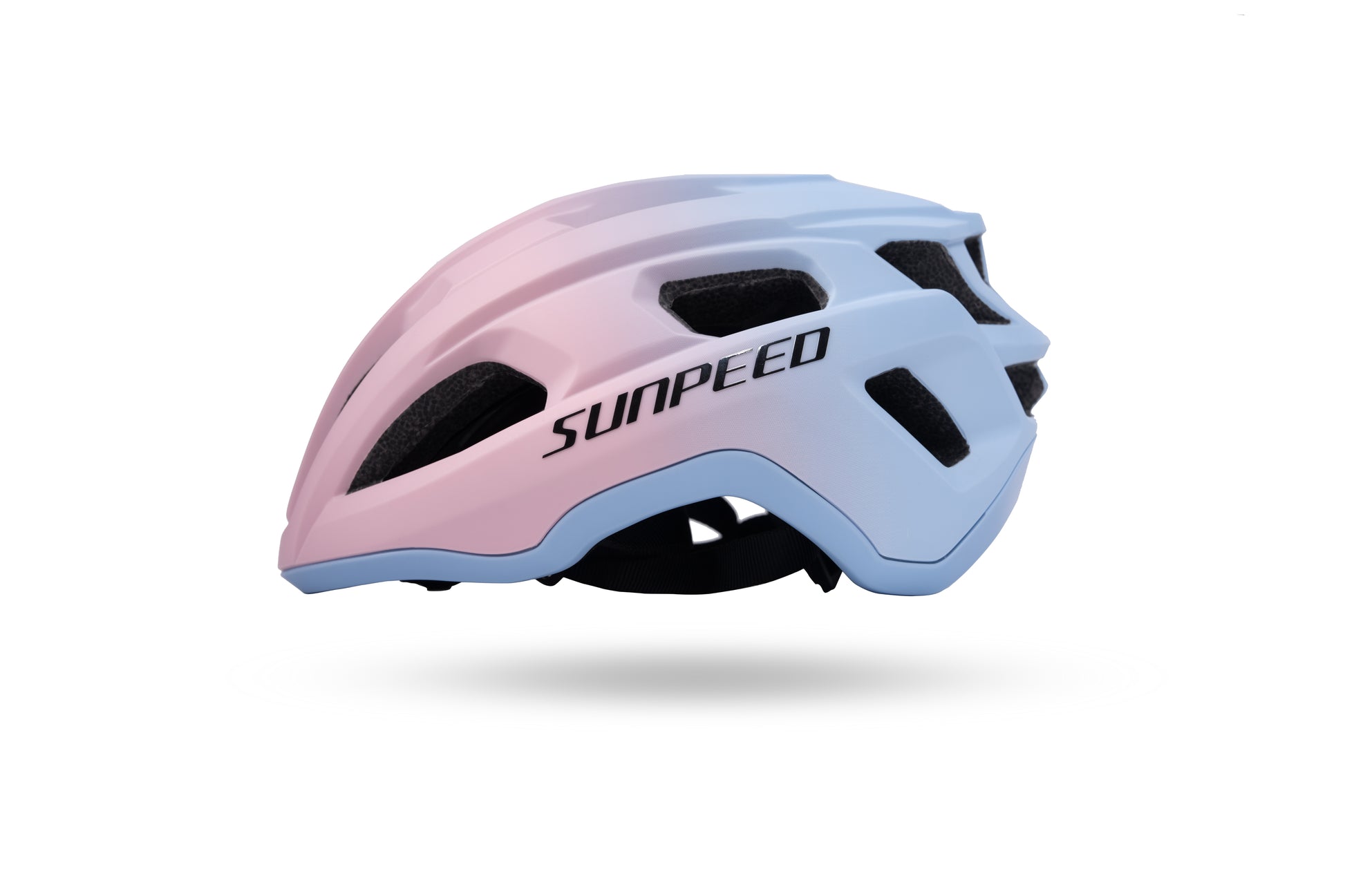 VRIDE SUNPEED cycling helmet with Ionic+ padding, showcasing the lightweight, aerodynamic design and adjustable straps.