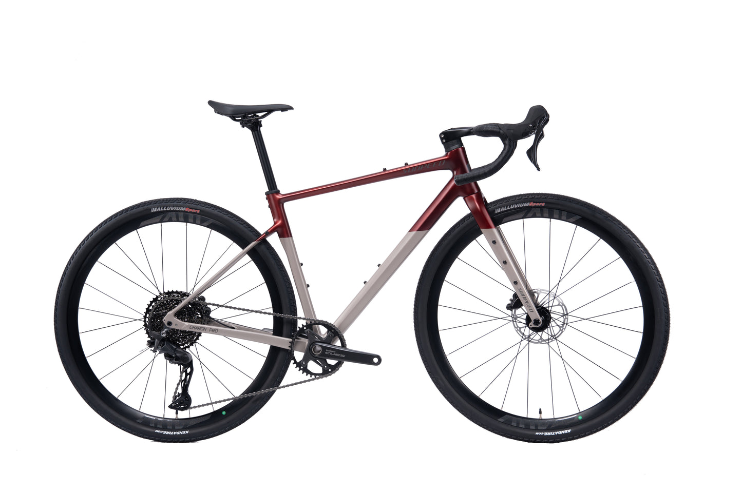 Adult VRIDE CHARON PRO Gravel bike with Shimano CUES components, featuring a sleek frame and rugged tires for off-road riding.