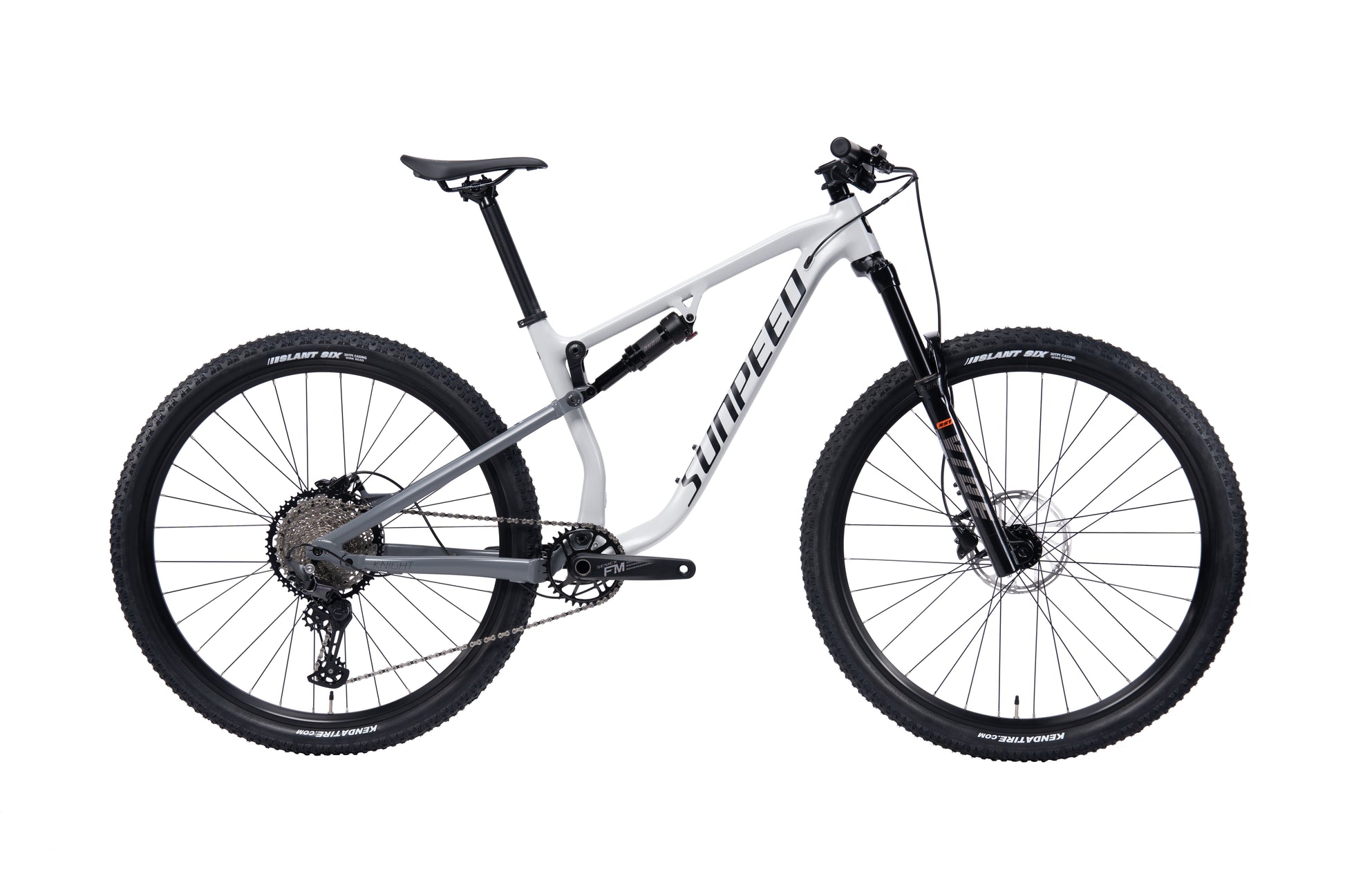 VRIDE Knight Pro full-suspension mountain bike with Shimano Deore gears, shown from side view on a trail.