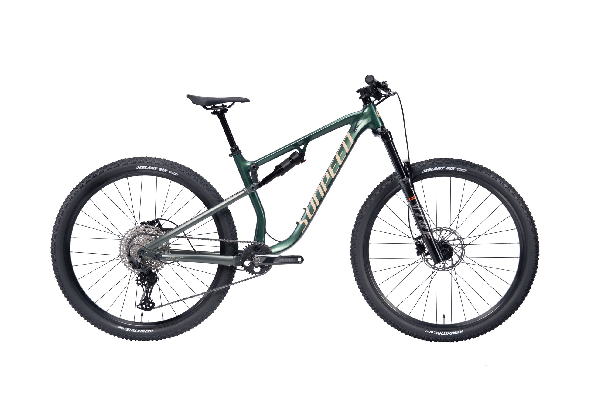 VRIDE Knight Pro full-suspension mountain bike with Shimano Deore gears, black frame, and rugged tires for adult outdoor cycling.