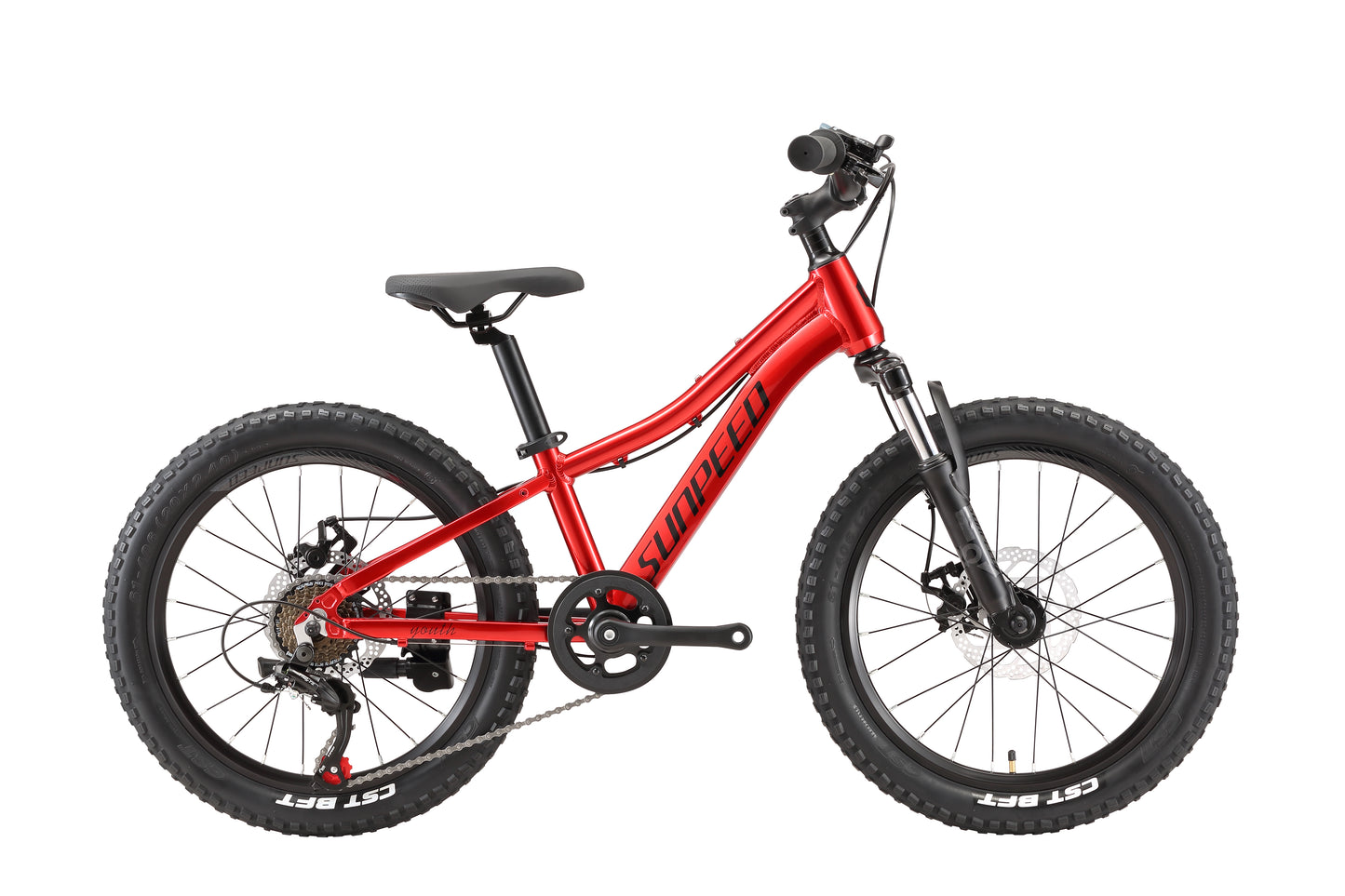 VRIDE Youth kids 20-inch mountain bike with Shimano gears, suitable for ages 6 to 9, shown with frame and tires.