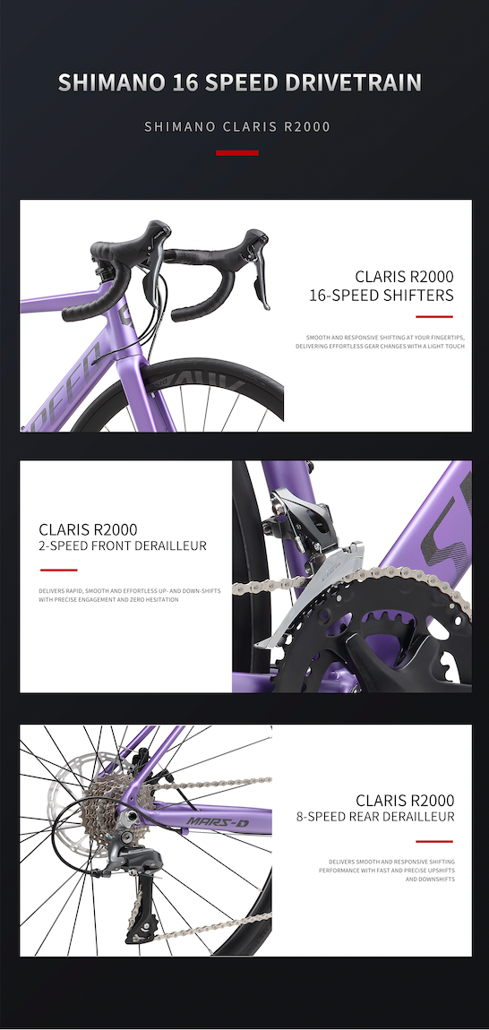 MARS-D Endurance Road Bike 16-Speed - Shimano Claris - VRIDE - Bicycle & Accessories