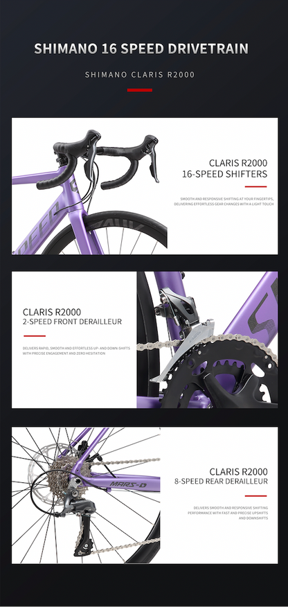 MARS-D Endurance Road Bike 16-Speed - Shimano Claris - VRIDE - Bicycle & Accessories